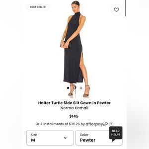 Norma Kamali Halter Turtle Side Slit Gown in Pewter M NWT